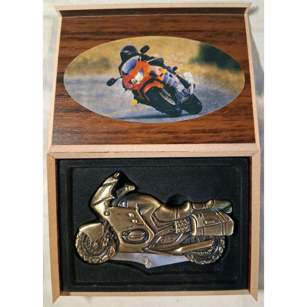 Vtg Crotch Rocket Motorcycle Novelty Folding Pocket Knife W/ Wood Display Box